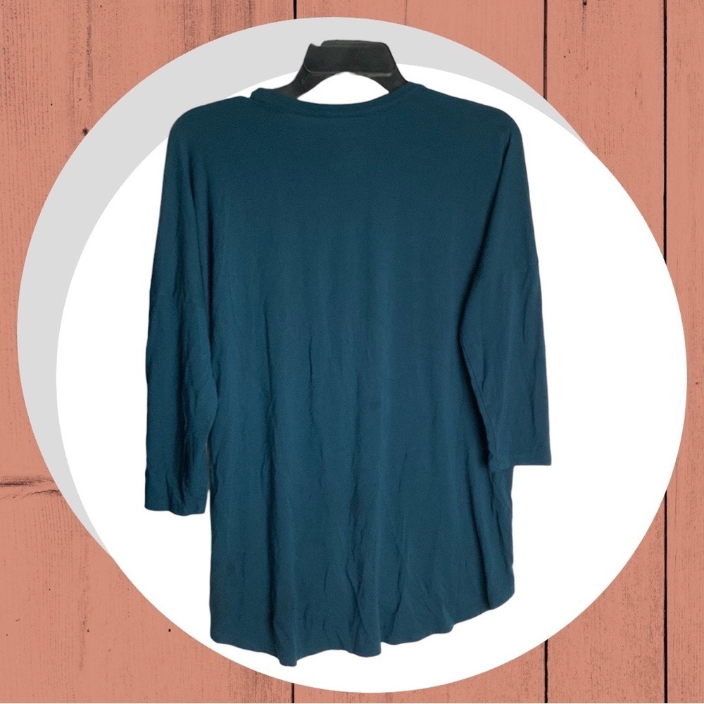 Half Moon by Modern Movement Dark Teal 3/4 Sleeve Stretchy Tie Front Top Wm M - Picture 6 of 8